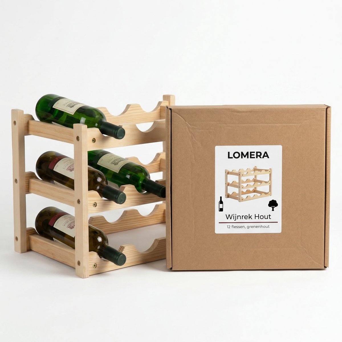 Lomera Wijnrek - Flessenrek - Houten Wijnhouder - Stapelbaar Wijnflessenrek - Wijnfleshouder - Flessenhouder - Wijnopslag - Wijnkist Staand - Voor 12 Flessen — cadeau in Wonen & Interieur - foto 3