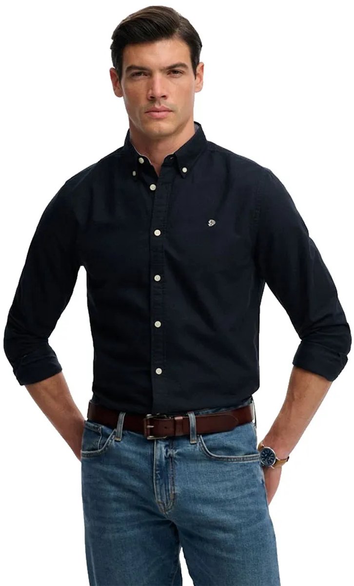 Superdry Preppy Oxford Overhemd met Lange Mouwen Heren Lange mouwen shirts Marineblauw