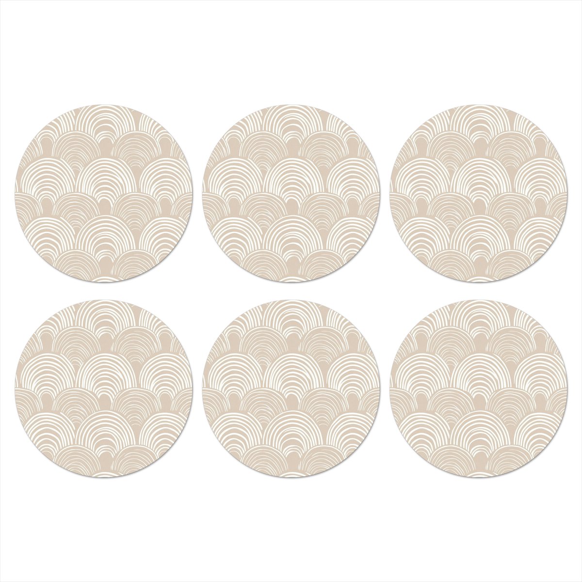 Onderzetters voor glazen - Rond - Golven - Structuur - Beige - 10x10 cm - Glasonderzetters - 6 stuks
