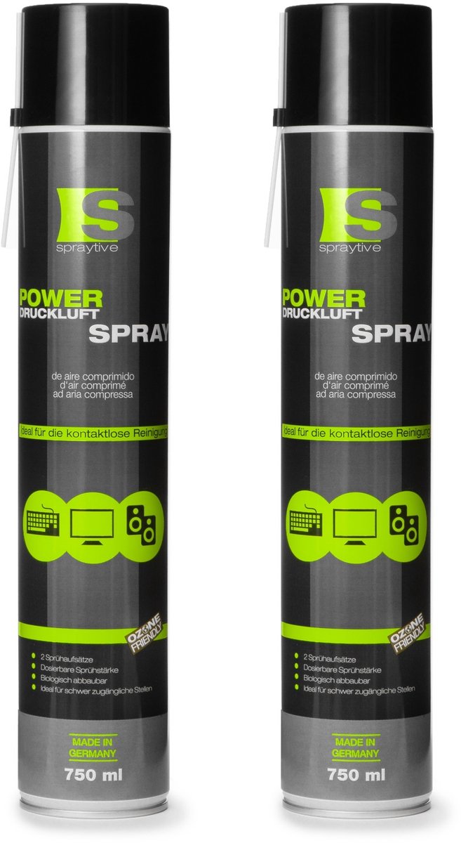 Spraytive 2x 750ml power persluchtspray persluchtreiniger met 100mm spuitrietje pc reinigingsset toetsenbord computer camera