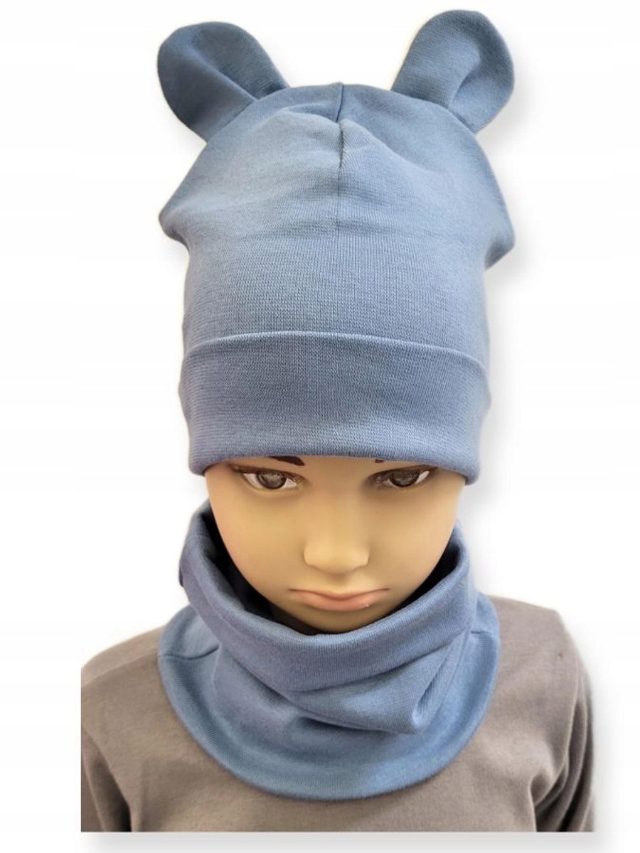 Dartomik - Babymuts en Sjaal Set - Lichtblauw - 34-38 - Oorflappen