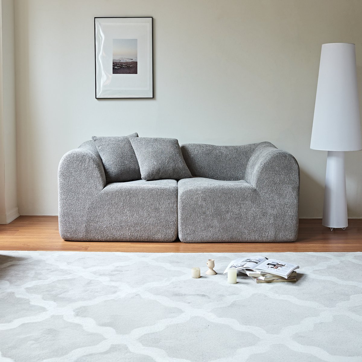 REDOM 2-Zitsbank - Compact Met Kussens - Minimalistisch - Voor Woonkamer Of Kantoor - Fluweel - Grijs - 193 X 87 X 67 Cm