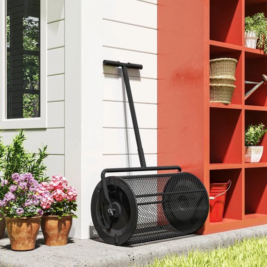 Compoststrooier - 75 L - Veenmos-strooier met U-greep -Meststrooier - Tuinstrooier - voor Mestzaad, Zaadstrooier - met Metalen Rooster - voor Gazon, Tuin, Compost - Gazononderhoud - Zwart van Merkloos	 — afbeelding 2