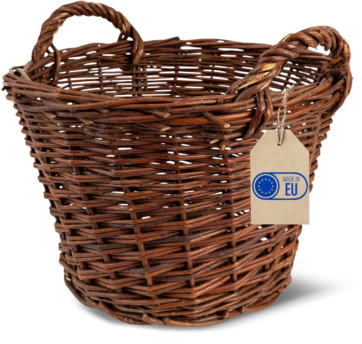Creative Home Rieten mand met twee handvatten | Groot ø 35 cm | Perfect voor cadeaumand, haardmand, brandhoutmand, mand, gevlochten van riet voor woonkamer, badkamer, kinderkamer, universeel