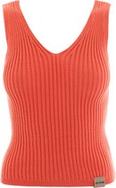 Knit Factory Layla Gebreide Top - Dames Top Mouwloos - Luchtige zomertop - Gebreide singlet dames - V-hals - Sunset Orange - 40/42