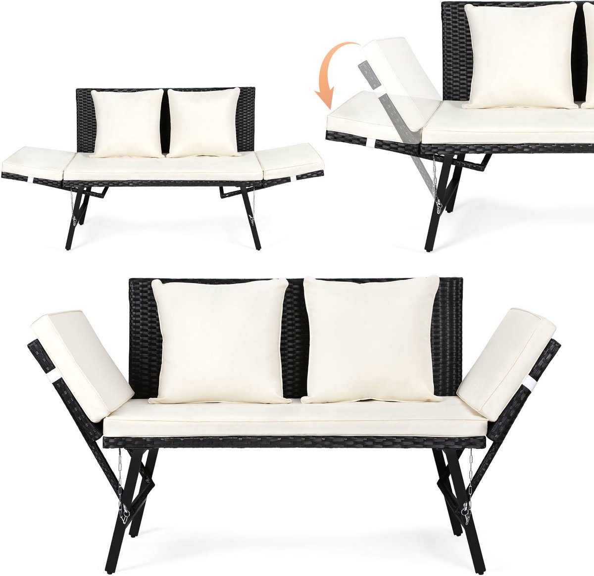 Tuinbank Balkon Buitenbank van polyrotan Bank Tuinbank Rotanmeubelen Bank Beige