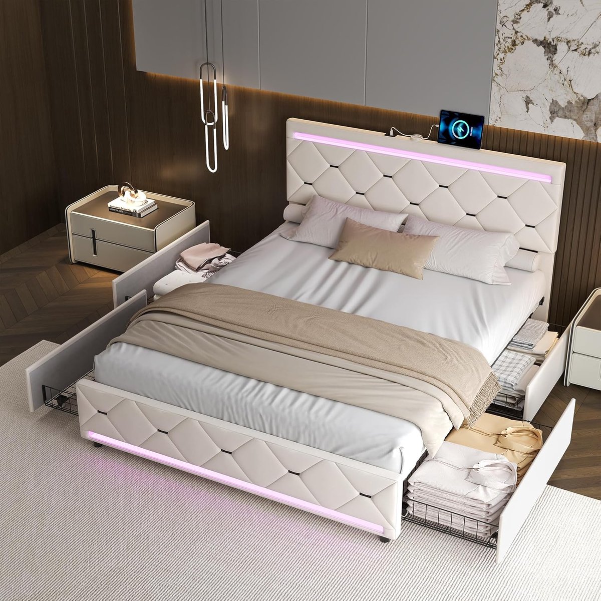 Tweepersoonsbed met Opbergruimte - Ladenbed Modern - Slaapkamer Inrichting - Geïntegreerde