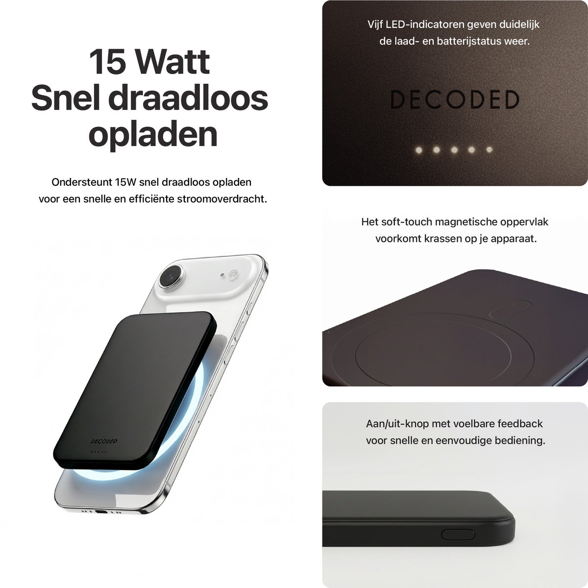 Decoded Ultra Slim Mag Powerbank 5000mAh Draadloos Opladen - afbeelding 3
