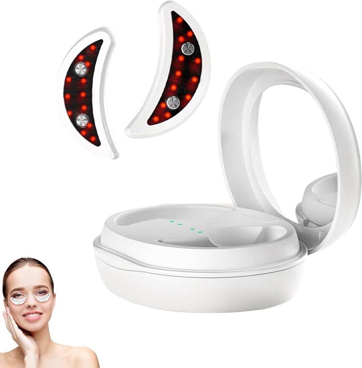 Oogmassageapparaat met rood licht, tegen rimpels, vermindert donkere kringen, draagbaar, oogverzorging.