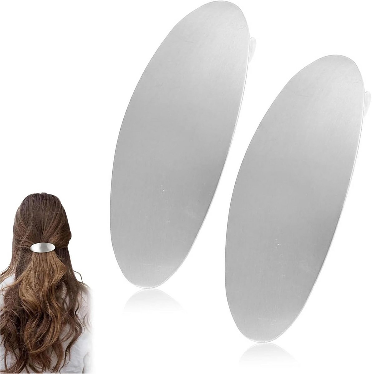 Set van 2 Grote Ovale Haarspeld Vintage Zilveren Metaal Haarclip voor Dik Lang Haar