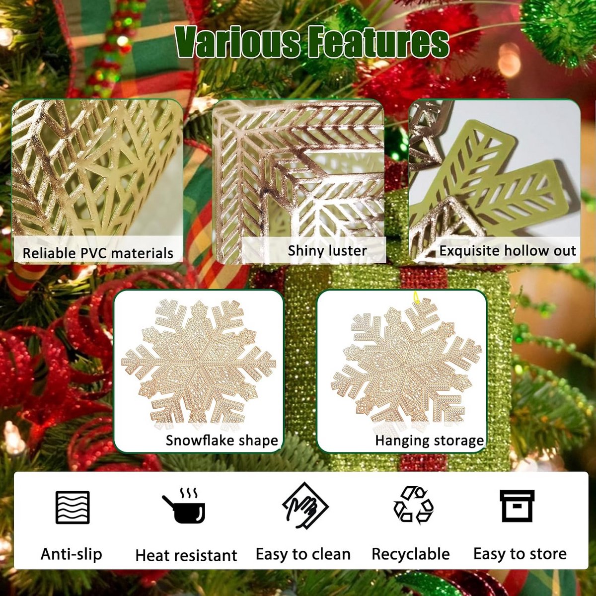 6x Ronde Tafelmatten Goud - Hittebestendig, Antislip en Wasbaar PVC