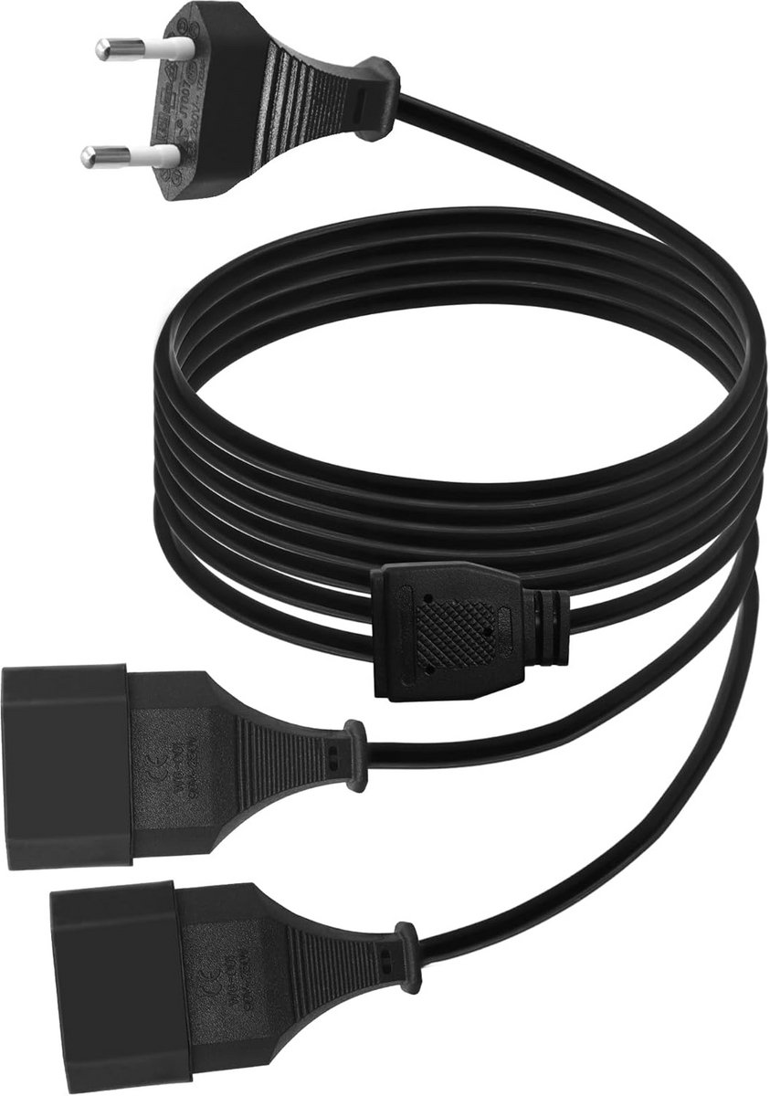 2-in-1 Verlengsnoer Euro Stekker naar Dubbele CEE 7/16 (Tweehoek) - 0.75mm² Stroomkabel