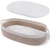 Babymand / Verschoonmand van Gevlochten Katoen met Bamboe Matras – Commode Mand 40×80 cm