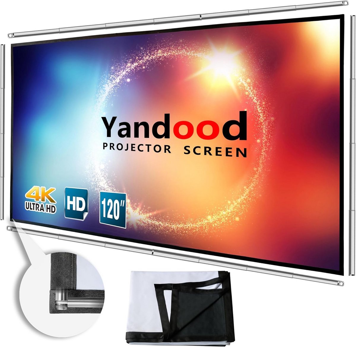Draagbaar Projectiescherm 120 Inch Vouwbaar met Frame en Antikreuk Stof