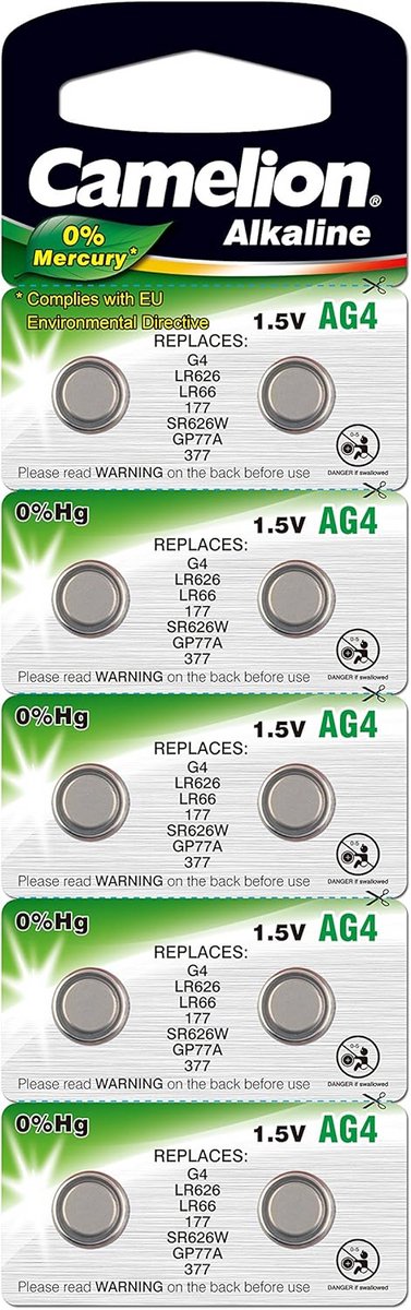 Knoopcelbatterijen AG4 1,5V - Voordeelverpakking 10 Stuks