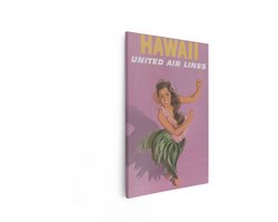 Artaza Canvas Schilderij Hula Danseres Hawaii - 60x90 cm - Vintage Wanddecoratie United Airlines - Muurdecoratie Retro Reisposter - Decoratie Woonkamer