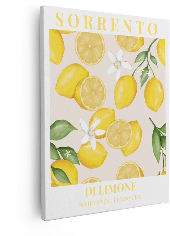 Artaza Canvas Schilderij Sorrento Di Limone: Verse Citroenen en Bloesems op Zachtroze Achtergrond - 40x50 cm - Wanddecoratie Woonkamer - Schilderijen - Muurdecoratie