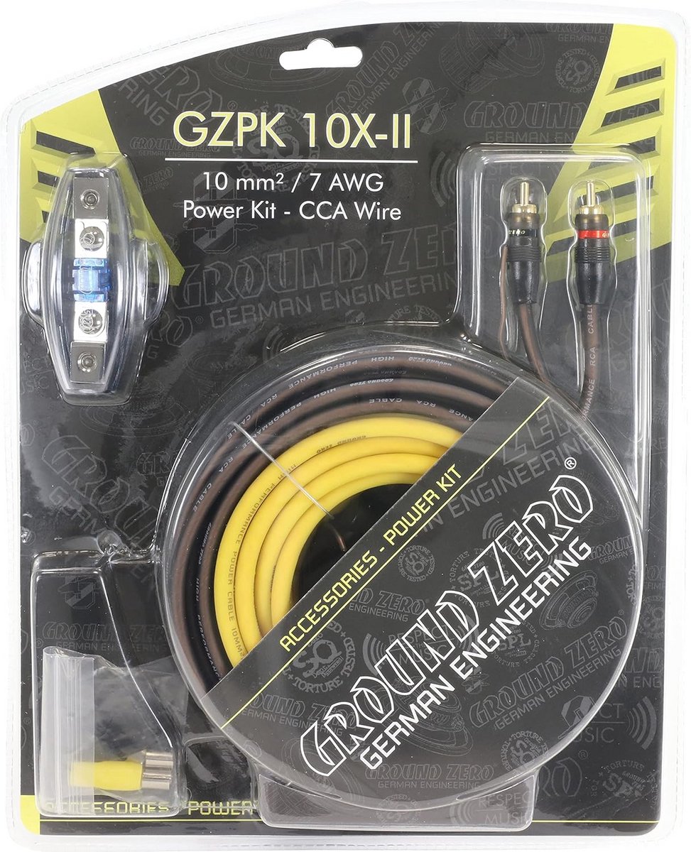 10mm² Autokabel Set voor Audio Installatie - Stroomkabel, RCA en Zekering