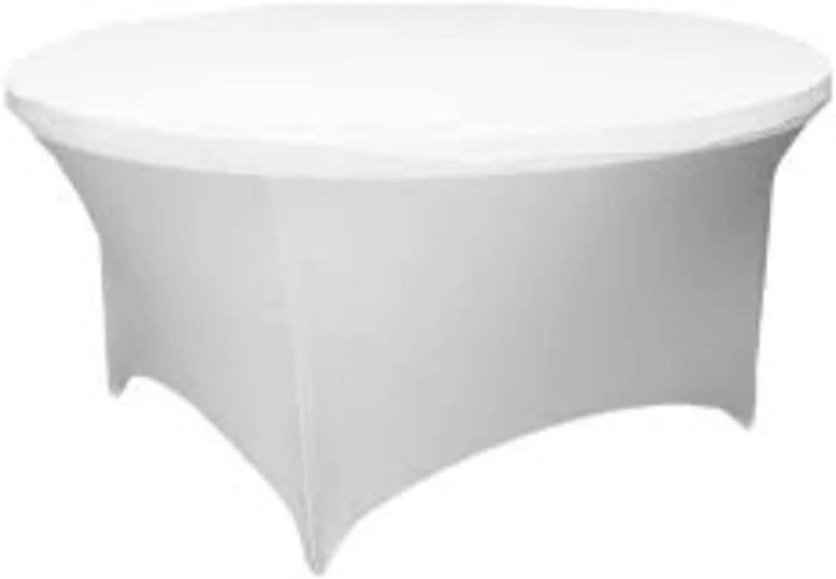 Set van 10 Ronde Tafelhoezen Spandex - Geschikt voor Bruiloft, Kerst & Feesten - 180 cm - Wit