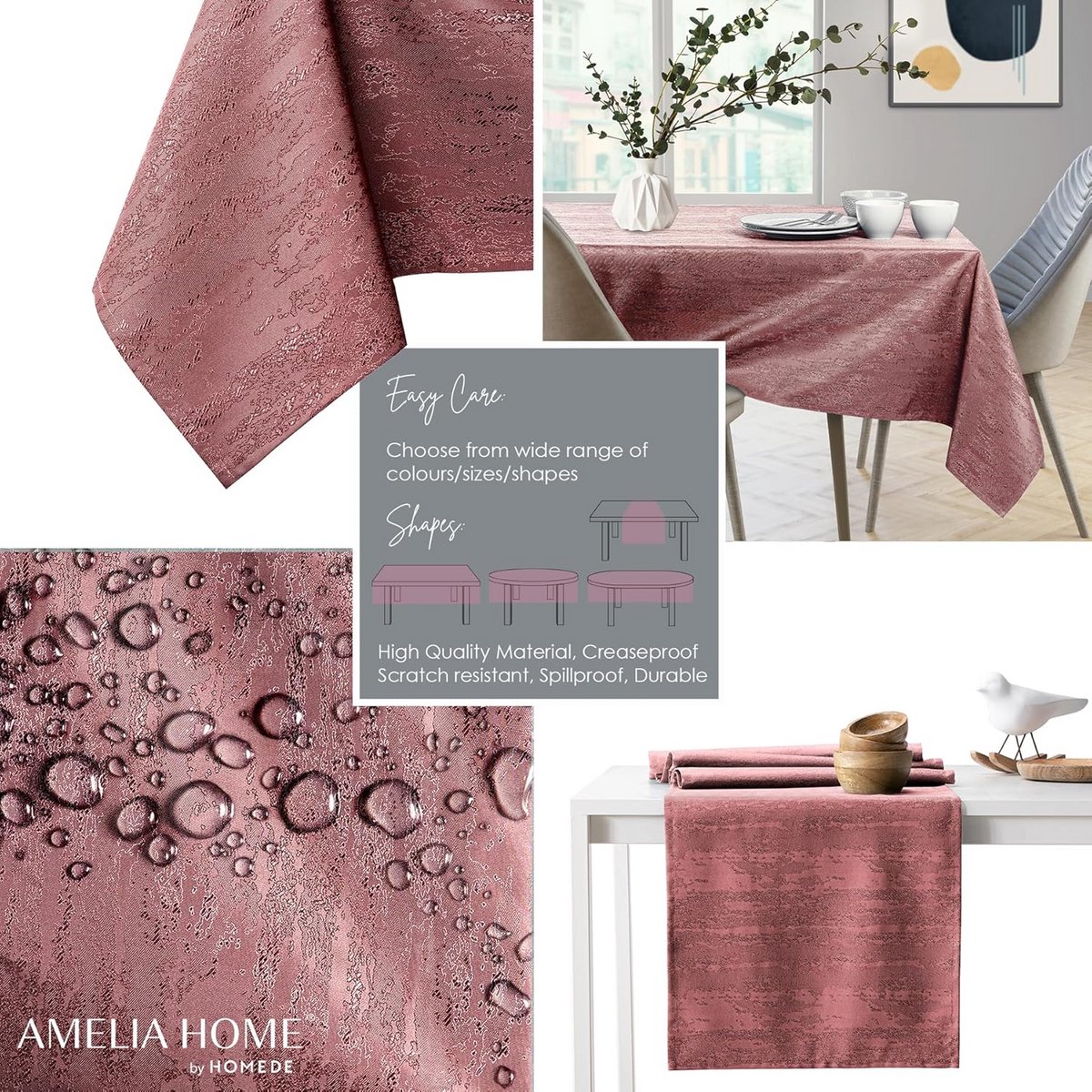 Waterafstotend Tafelkleed Linonlook Oudroze Vierkant 150x150 cm - Lotus Effect