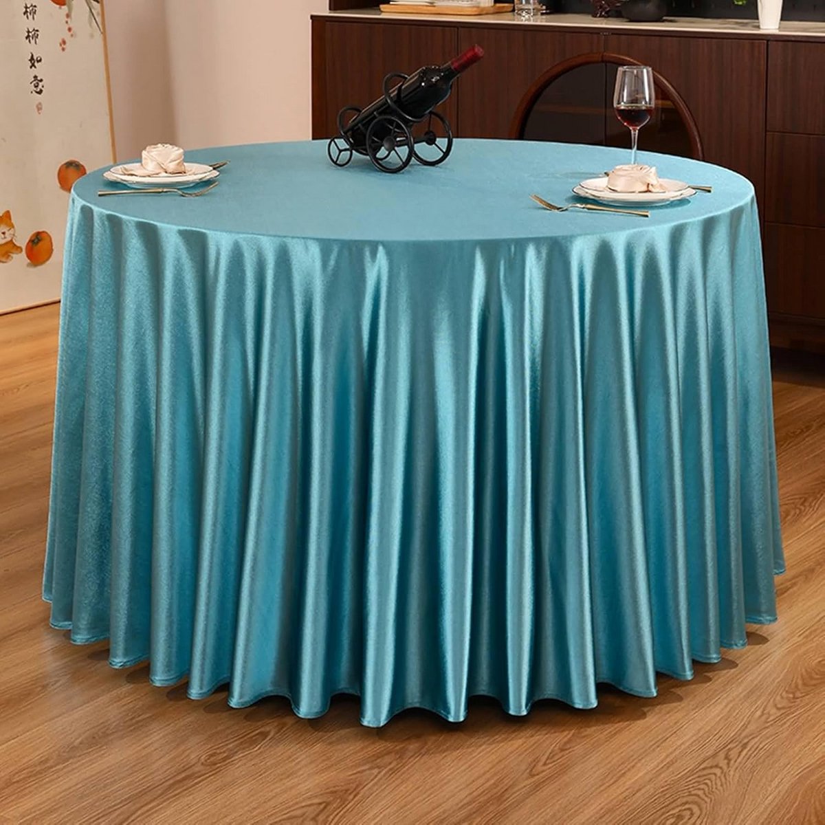 Rond tafelkleed 260 cm Satijn Antislip Effen Kleur voor Keuken en Eetkamer