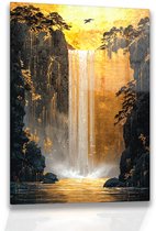 Gouden waterval - Wandkunst - Muurdecoratie - Glasschilderij - 40x60 cm