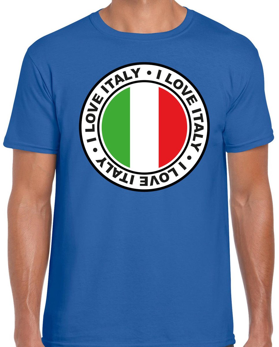 Bellatio Decorations Verkleed T-shirt voor heren - I Love Italy - blauw - voetbal supporter - themafeest L