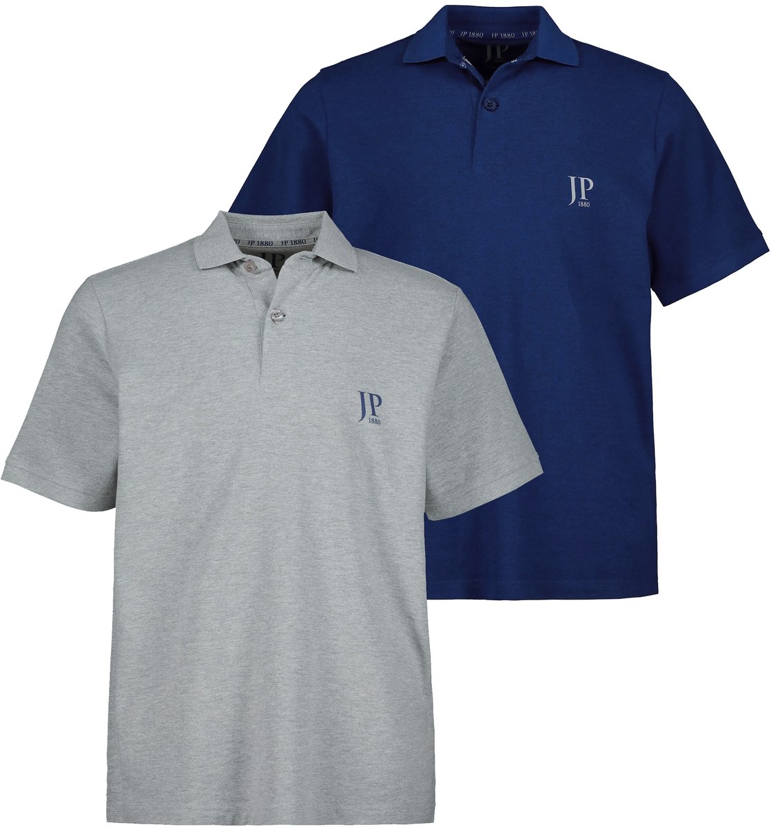 JP 1880 - Heren - Poloshirts basic set van 2 piqué gekamd katoen - Inkt - Maat 3XL