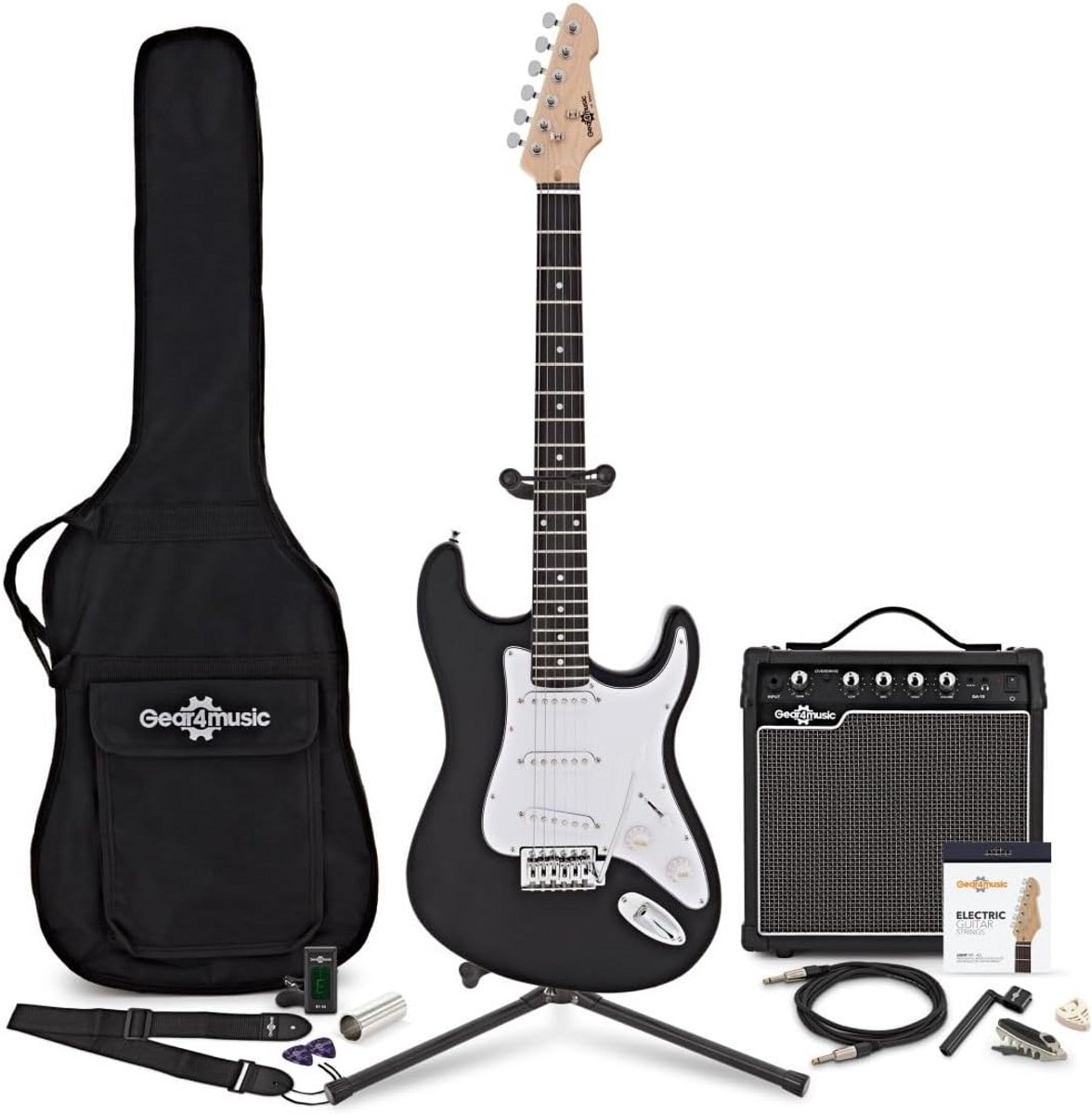 Complete Elektrische Gitaar Starterspakket Zwart met 15W Versterker en Accessoires