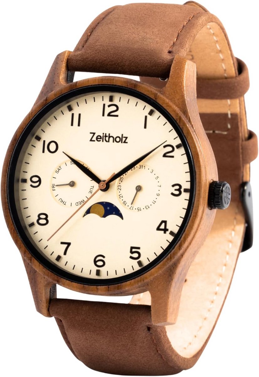 Houten Herenhorloge Analoog met Japans Quartz Uurwerk 42mm