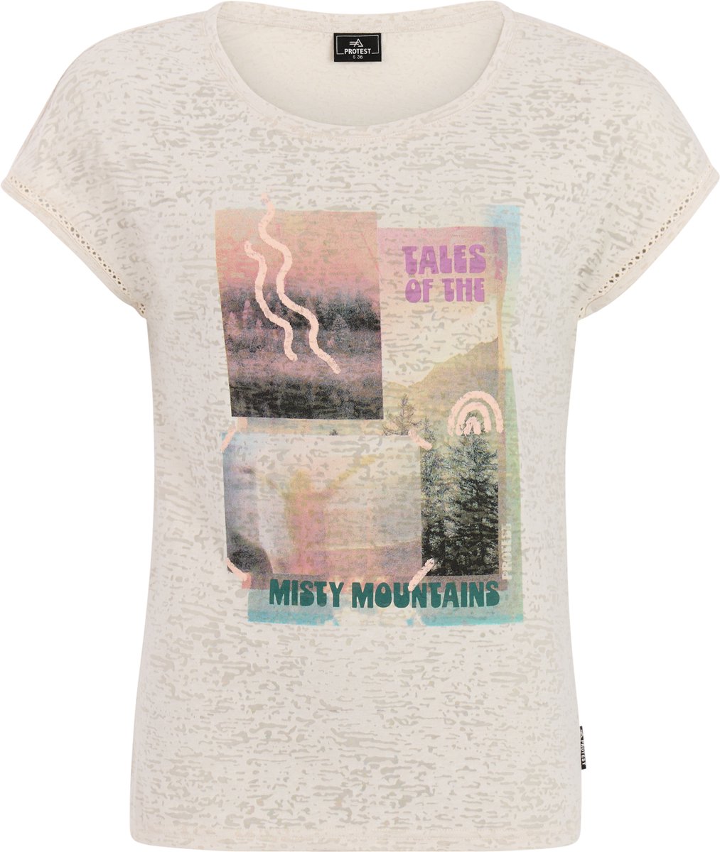 Protest PRTGusta T-shirt Dames Korte mouwen Ronde hals Normale pasvorm Crème Kitoffwhite