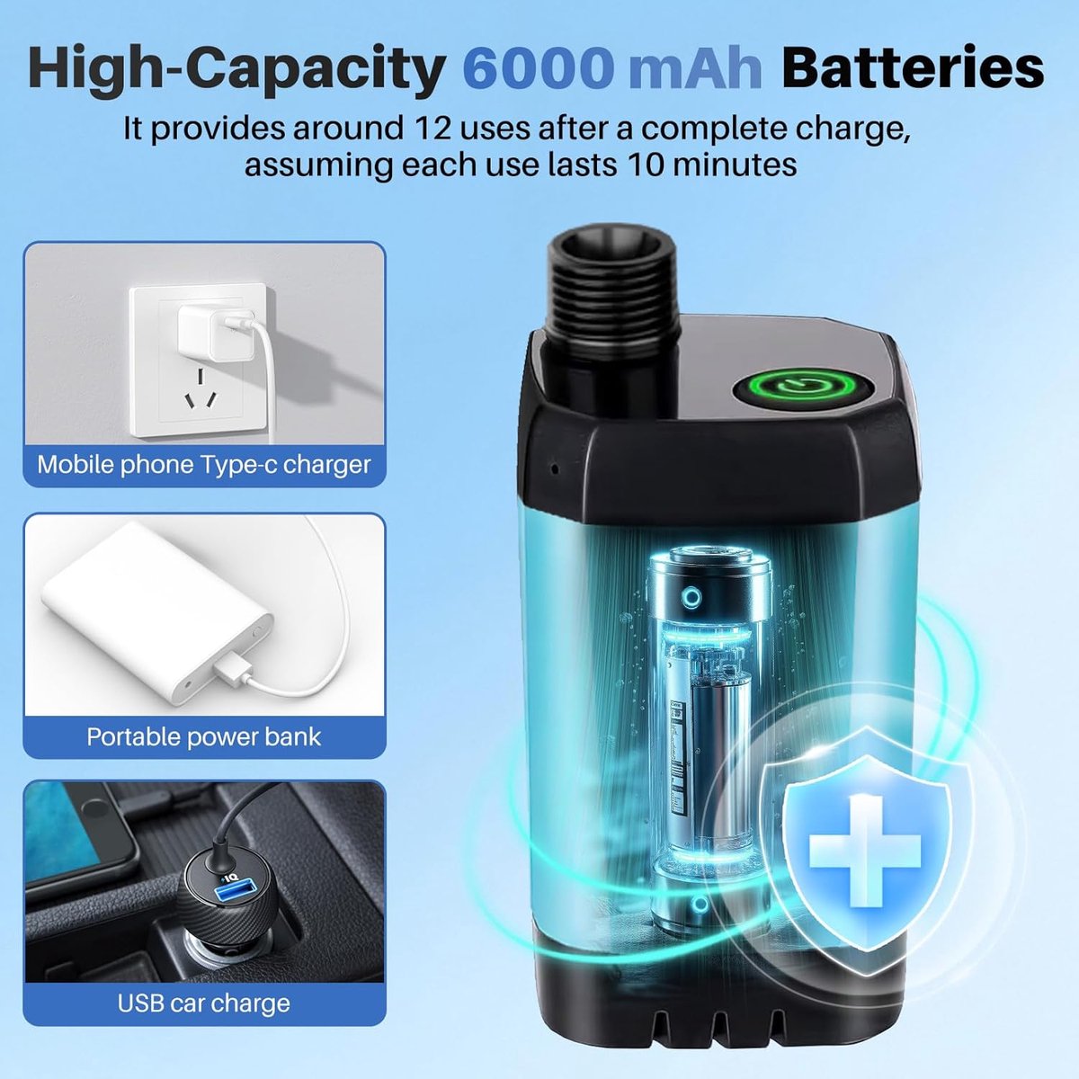 Draagbare Camping Douche - Buitendouche - Tuindouche - 6000mAh Accu - Digitale Temperatuurweergave - 3 Waterstanden - Inclusief Opbergtas - Blauw thumbnail 7