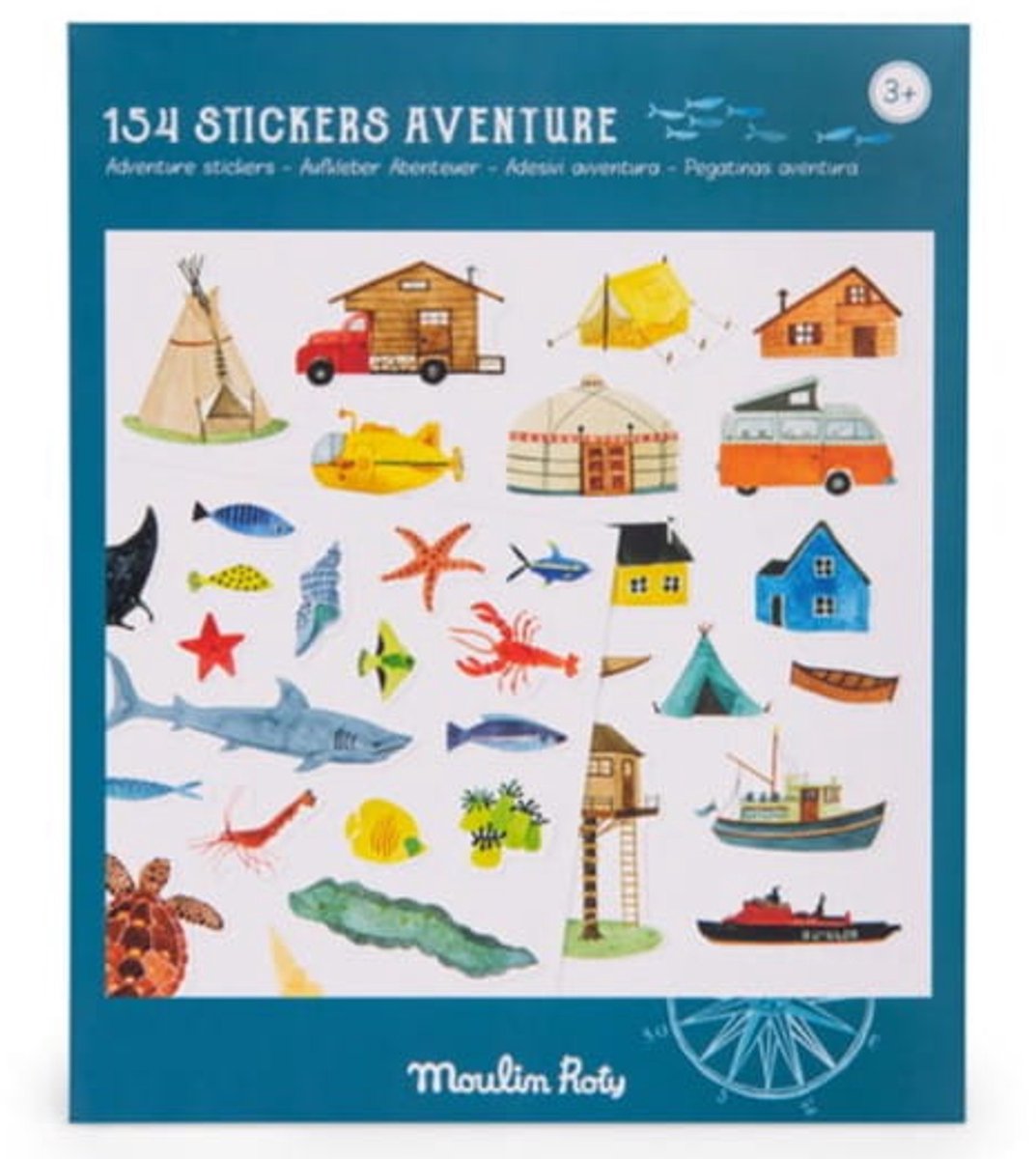 Moulin Roty Stickers - Ontdekkingsreiziger - 4 Vellen - 150+ Stickers - Landschap & Dieren - Creatief Speelgoed