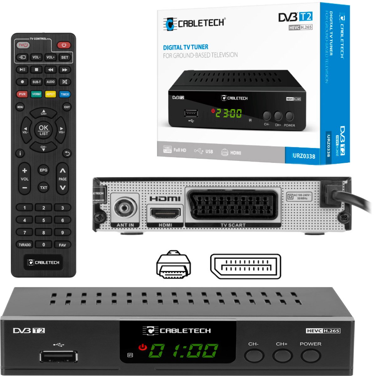 Cabletech DVB-T2 H.265 HEVC tuner ideaal voor ontvangst van het nieuwe DVB-T2 signaal - TV-ontvanger