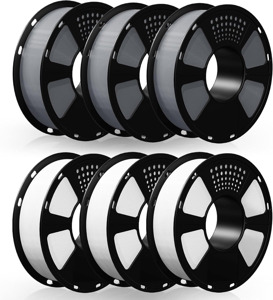 3D Printer Filament - PETG Materiaal - Modelbouw Printen - Set van 6 Rollen - 1.75mm Diameter - Grijs Wit