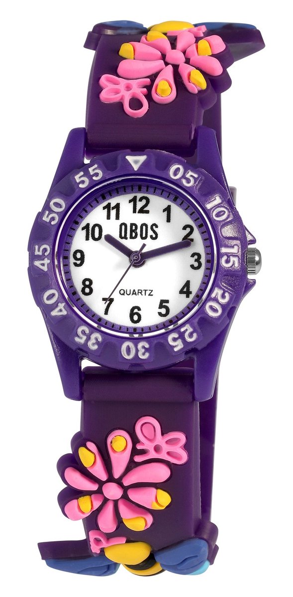 QBOS QBOS kinderhorloge 4500047 Siliconen band, kleurrijk, bijenmotief, D 28 mm