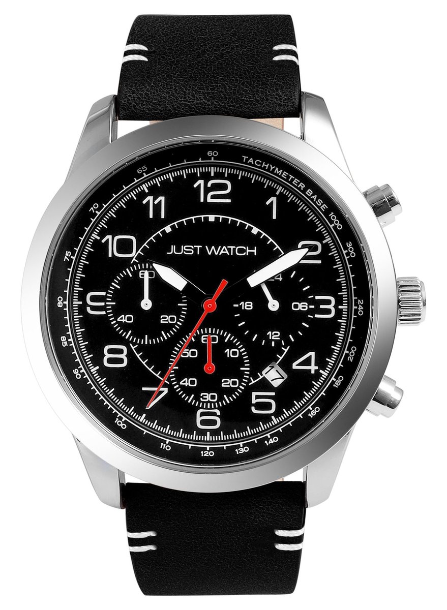 JUST WATCH Herenhorloge van echt leer Atticus Just Watch heren chronograaf, leren band, 5 ATM