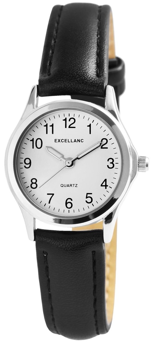 Excellanc-dameshorloge-model 1900264-003-duidelijke wijzerplaat -diameter 25 mm-zwarte band-3 atm waterdicht