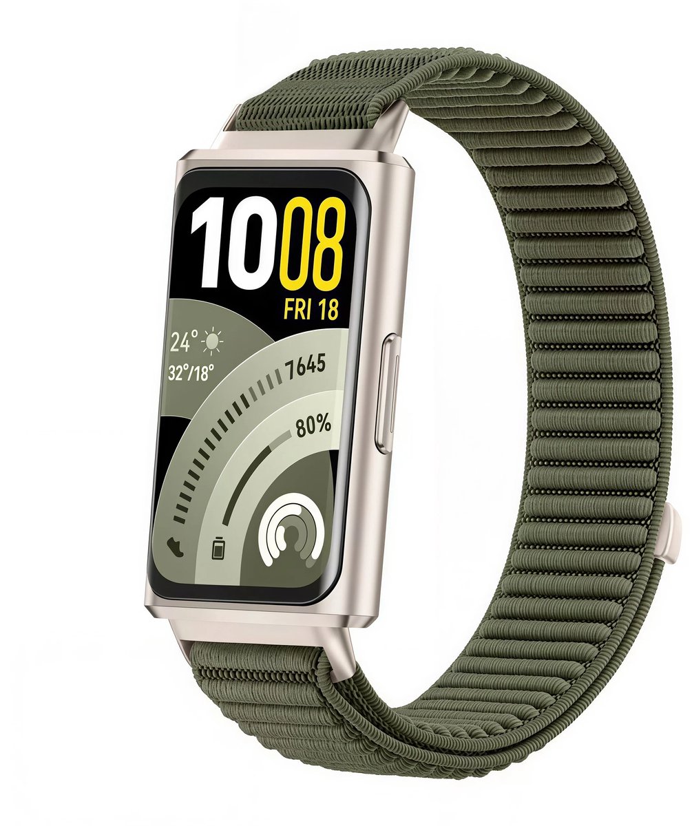 Strap-it Nylon 'Wave' bandje geschikt voor Huawei Band 11 / Huawei Band 11 Pro (Donkergroen)