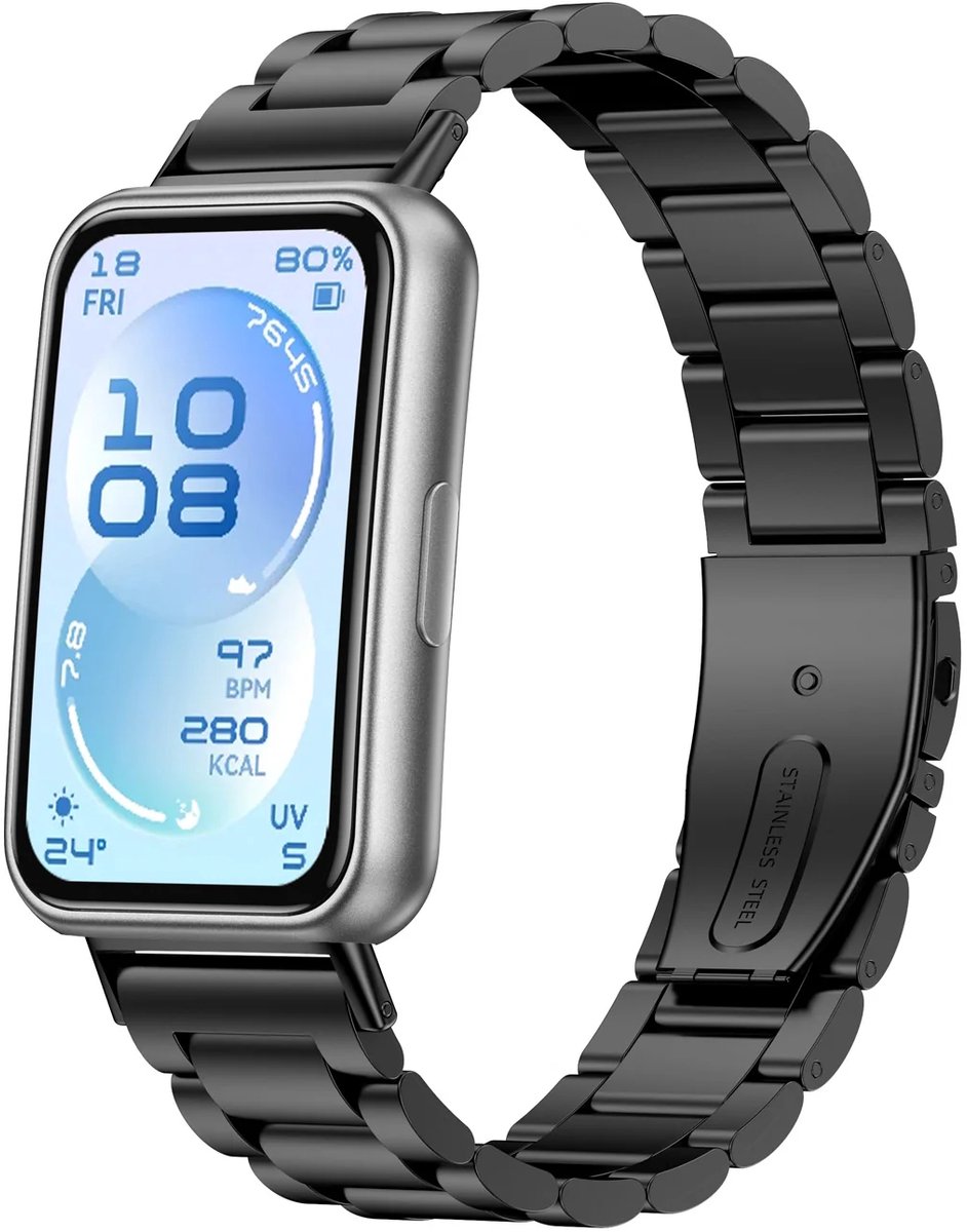 Strap-it Stalen band geschikt voor Huawei Band 11 / Huawei Band 11 Pro (Zwart)