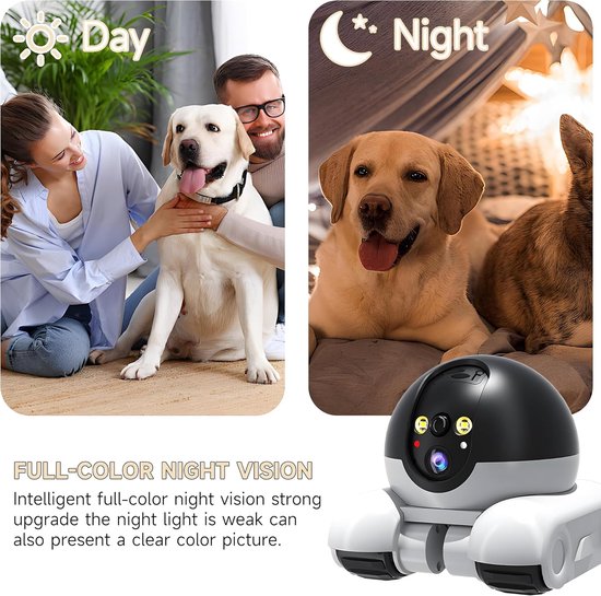 Robot Huisdier Camera - 1080p Mobiele Binnenbeveiliging - 2.4GHz WiFi - Tweerichtingsaudio - 360° Bewegingsdetectie - Met 32GB SD Kaart - 5200mAh Batterij - Kleurnachtzicht - Voor Katten en Honden van Merkloos — afbeelding 5