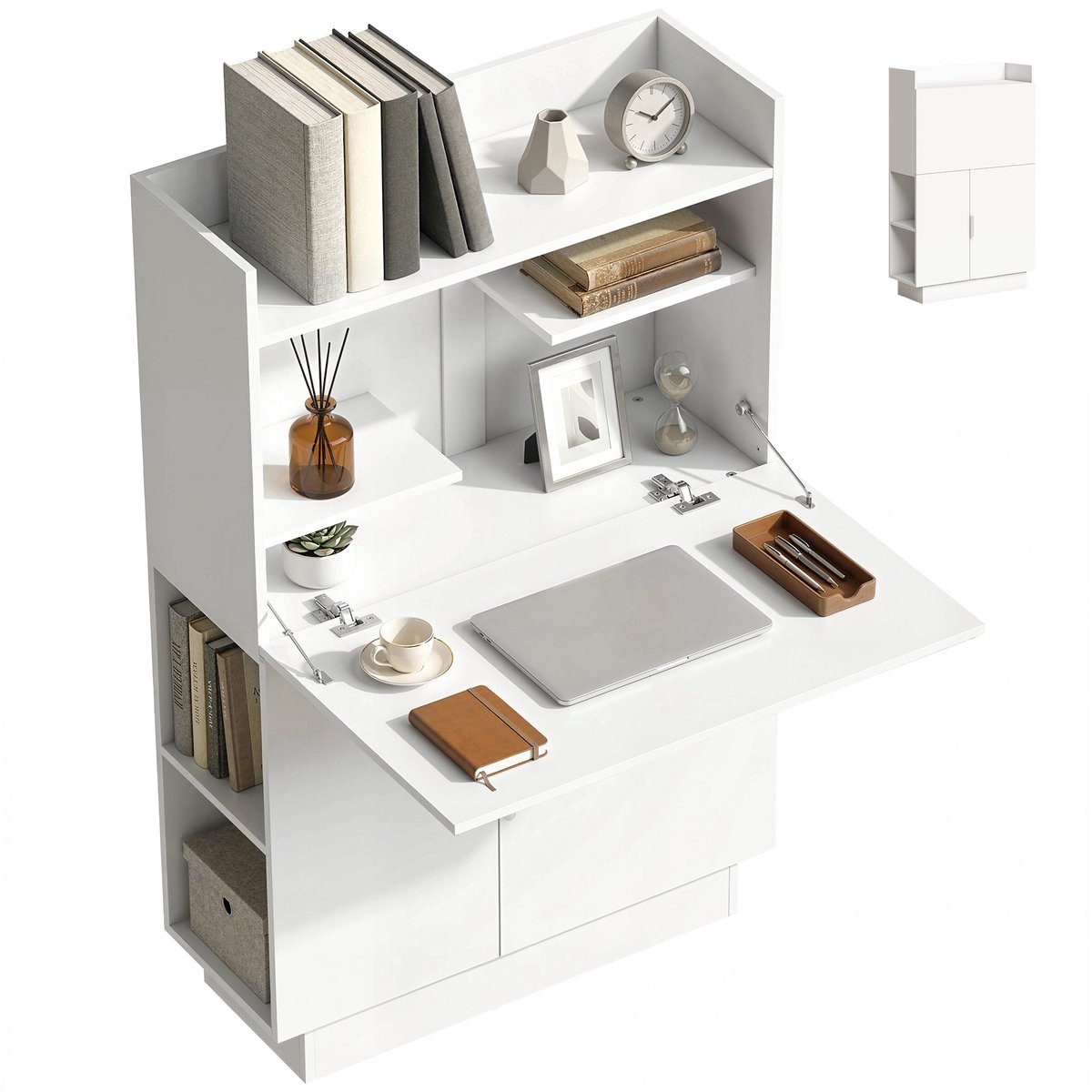 HOMCOM Bureau met planken - Spaanplaat - 80 x 30 x 128 cm - Wit
