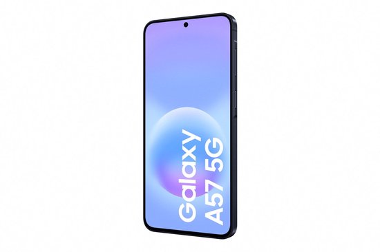 De voorkant van de Samsung Galaxy A57 5G in de kleur Awesome Navy.