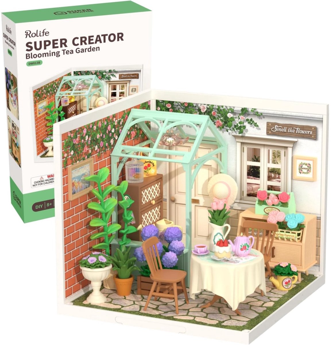 Rolife Super Creator Blooming Tea Garden DW013B – DIY Miniatuurhuis met LED Verlichting – 151 Onderdelen - 16,3 x 16,3 x 15,2 cm