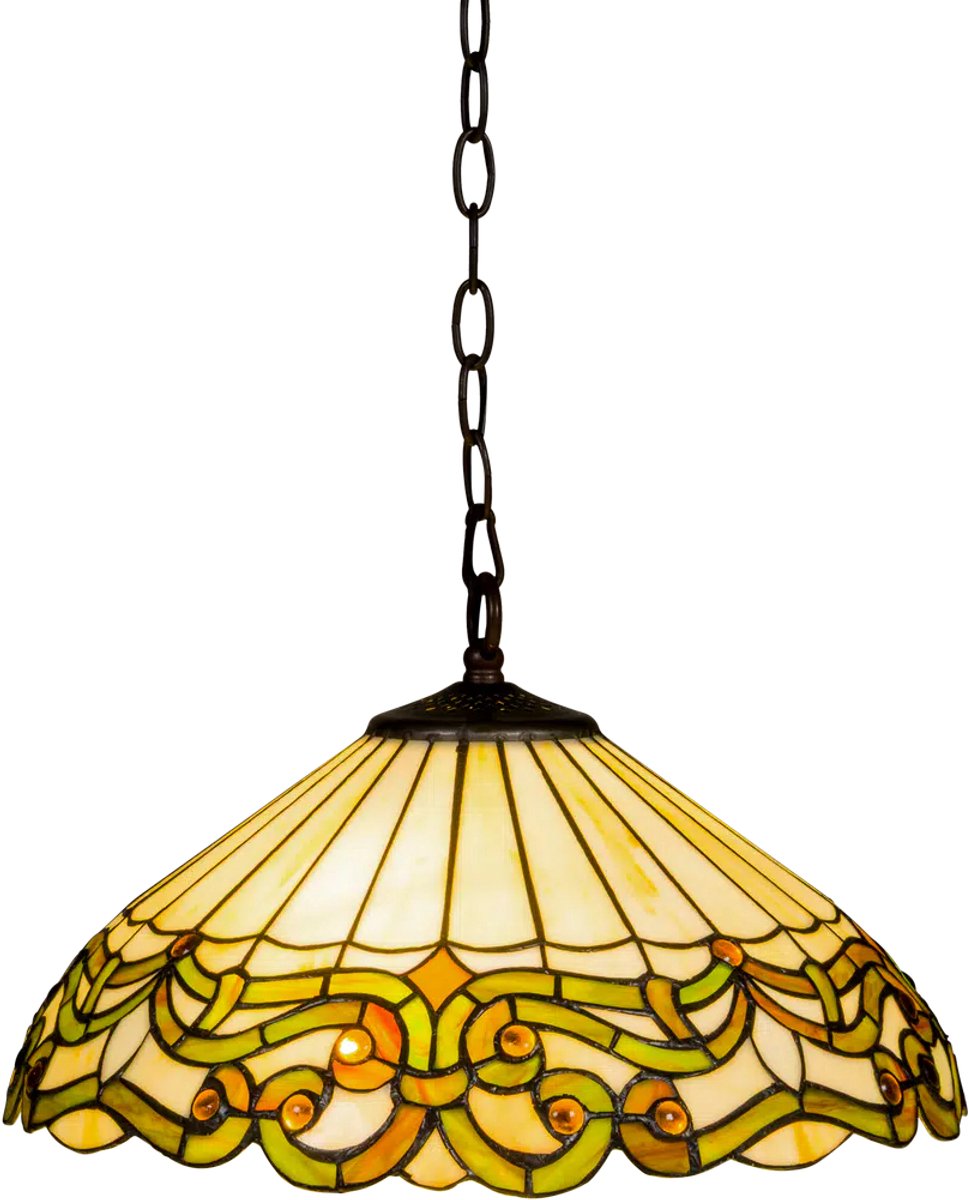 Tiffany hanglamp Art Nouveau - Crème-groen - Ø 40 cm - Glas in lood - Warm licht - Inclusief ketting en plafondplaat - Pendellamp | RORUVERA