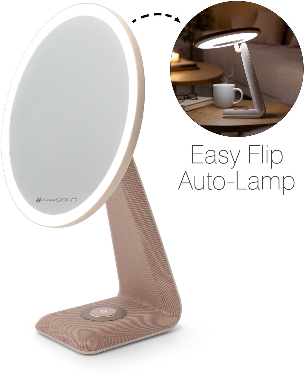 Rio MMLD - Luxe LED Make-up Spiegel - Sfeerlamp – 24.5 cm – Oplaadbaar – Stoffen Finish – Zacht roze