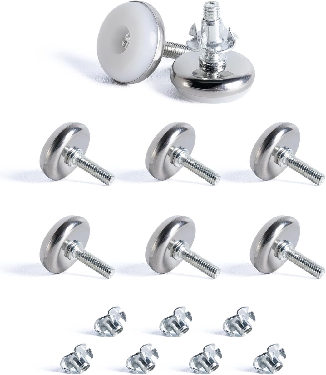 Verstelbare Meubelpoten - Stelvoeten - Meubels Stabiliseren - Met Inslagmoeren - M6 x 28mm - Wit