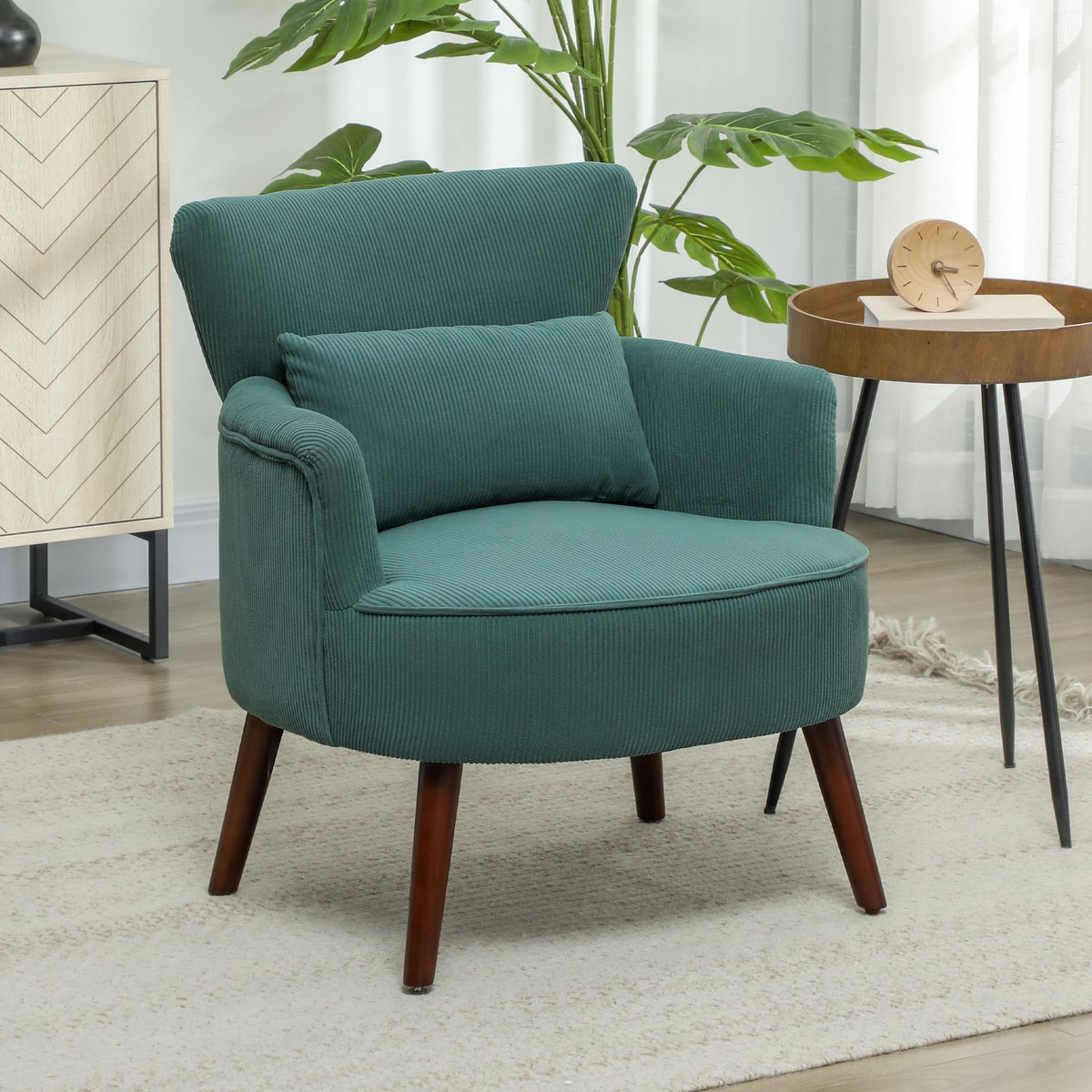 REDOM - Fauteuil - Afgeronde Armleuningen - Rugleuning - Voor Woonkamer - Polyester - Donkergroen - 69 x 69,5 x 78 cm