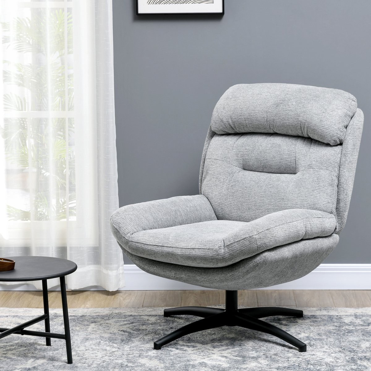 REDOM - Draaifauteuil - 360 Graden Draaibaar - Met Geïntegreerde Armleuningen - Voor Woonkamer - Polyester - Grijs - 79 X 91 X 98 Cm