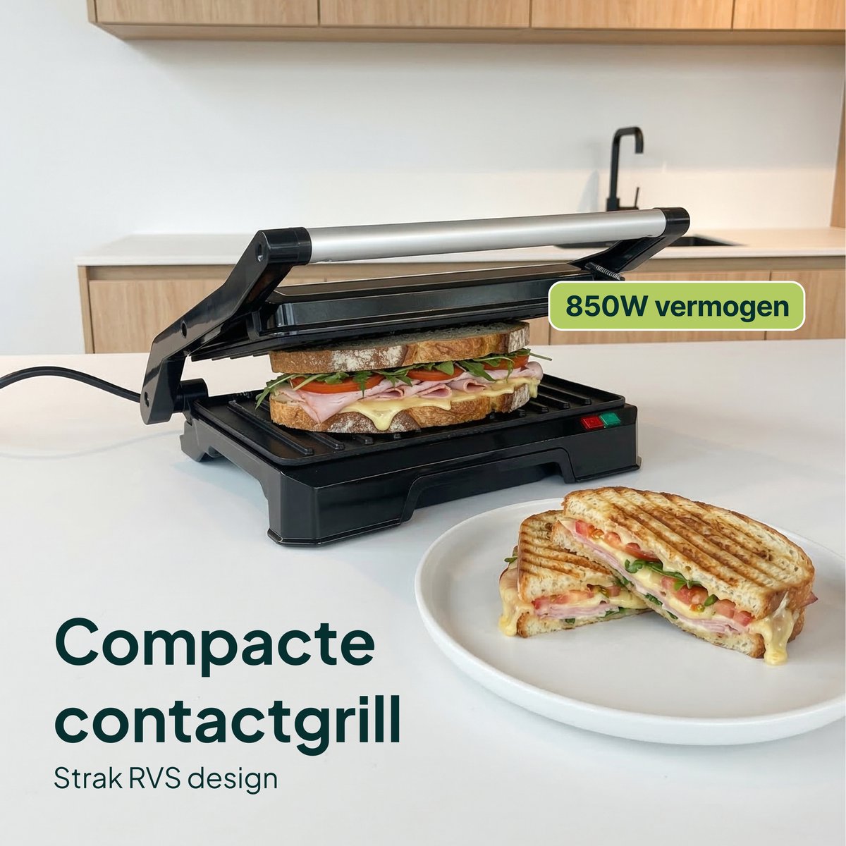 Tosti Apparaat voor 2 Tosti's - Grill IJzer - Contactgrill - Panini - Apparaten - Uitklapbaar - Vivid Green — cadeau in Kookcadeaus - foto 2